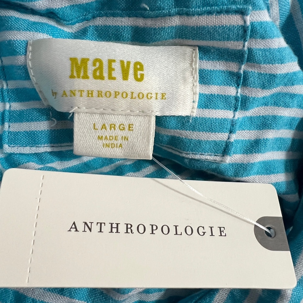 NWT Anthropologie Maeve Embroidered Button-Down Floral Patchwork Turquoise - Picture 6 of 8